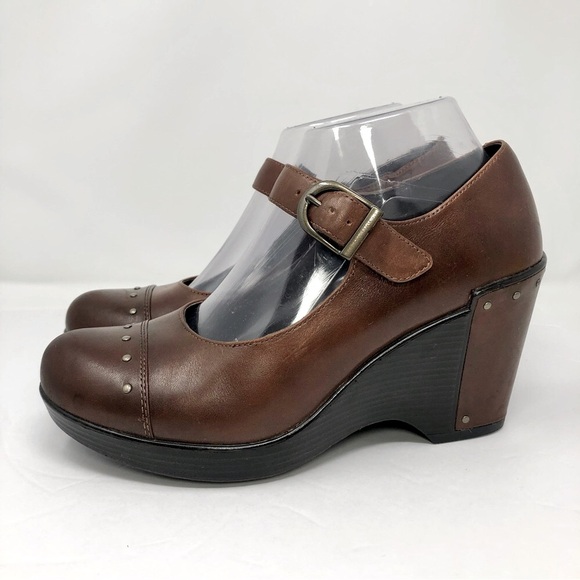 Dansko Fanny Wedge 3.5” Heel Mary Jane Sandals Shoes Dark Brown Leather EU 38 - Picture 3 of 13